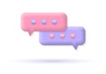 Chat 3d icon. Speech bubbles with dots. Talk, message, dialog, conversation symbol. Social media comment concept. Royalty Free Stock Photo